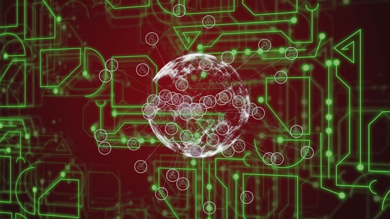 Animation of globe icons over network of connections