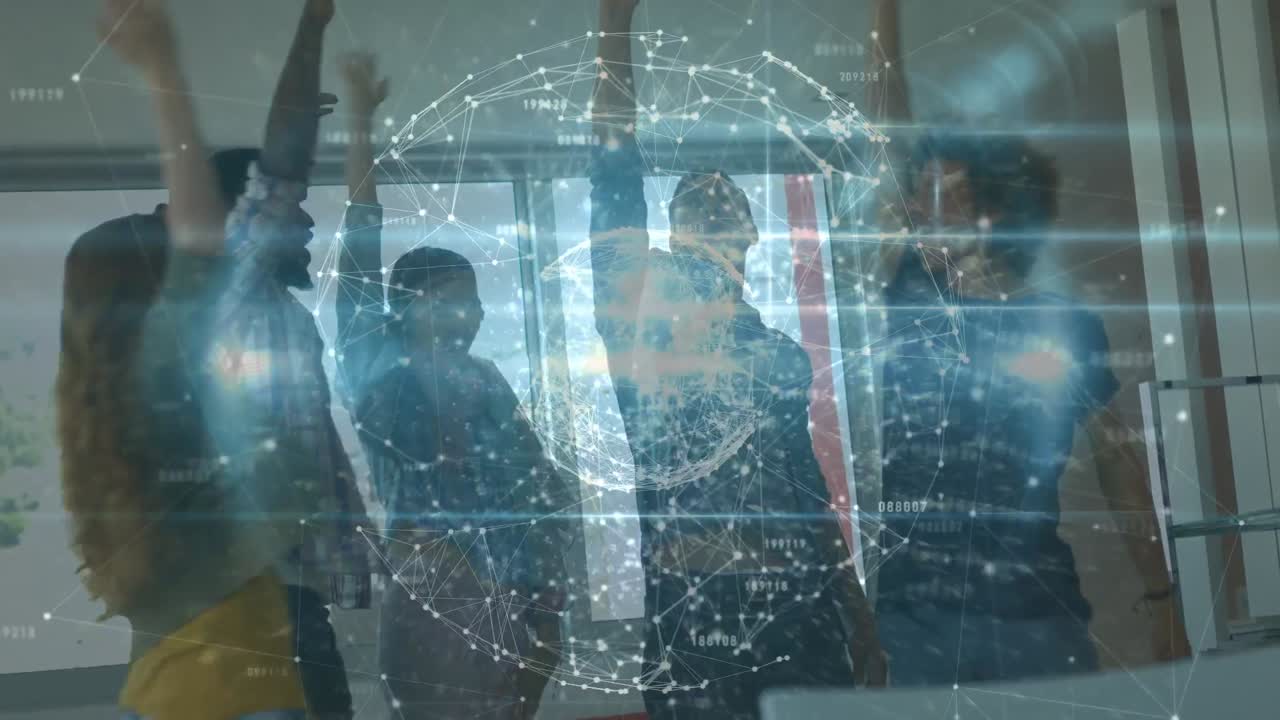 다양한 학생들에 대한 연결 네트워크와 함께 지구의 애니메이션