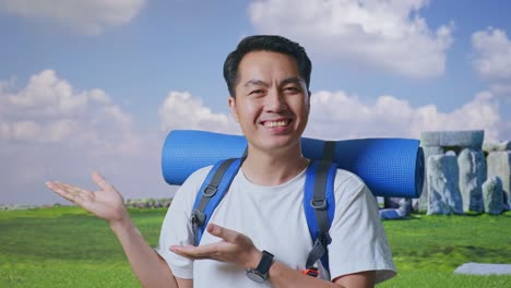 smiling traveler with backpack