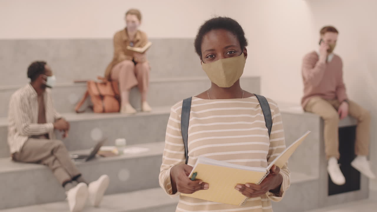 Portrait of Afro American Female Student in Face Mask