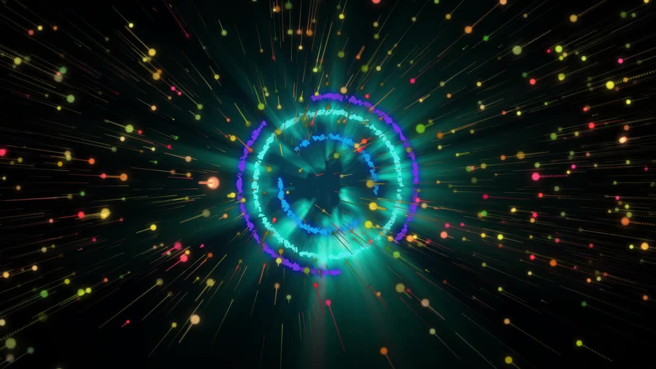 Glowing ring pulsing and emitting color trails after particles appearing, showing energy flow