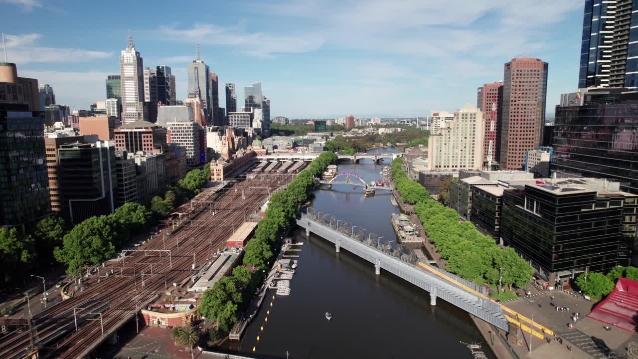 Melbourne CBD and Southbank skylines, 4K drone shot