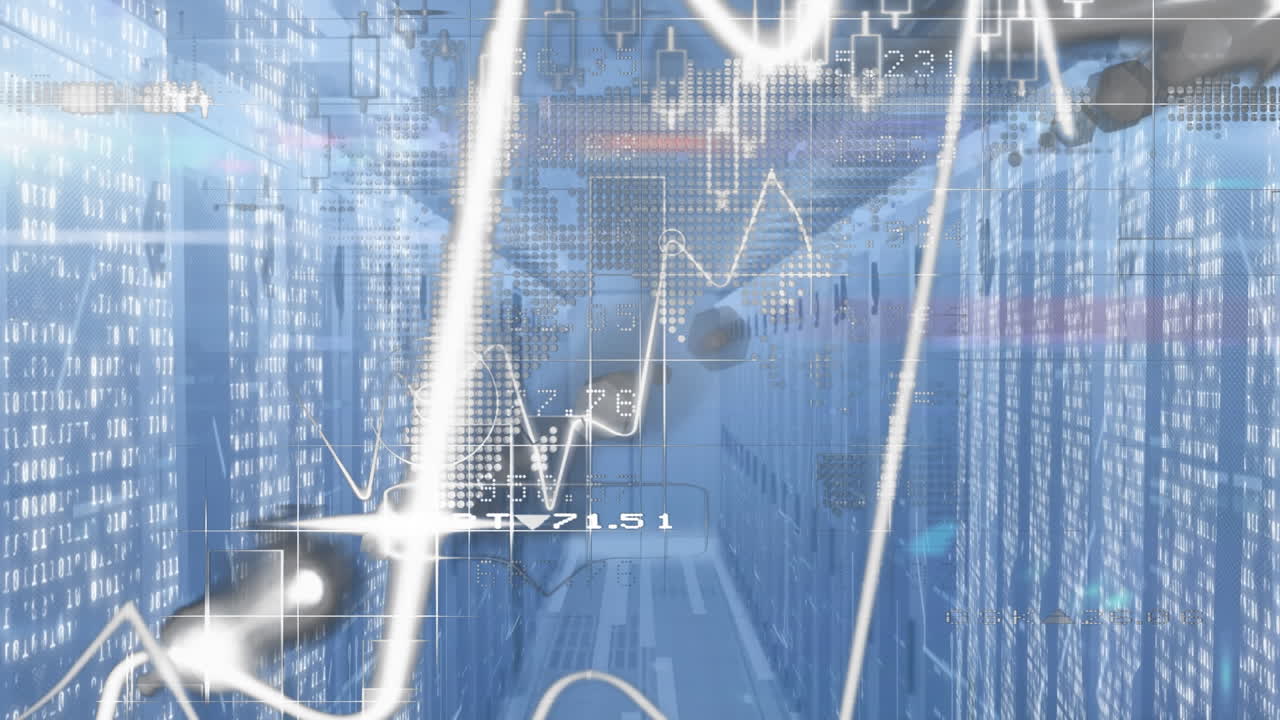 컴퓨터 서버 을 통해 금융 데이터 처리 및 모자이크 사각형의 애니메이션