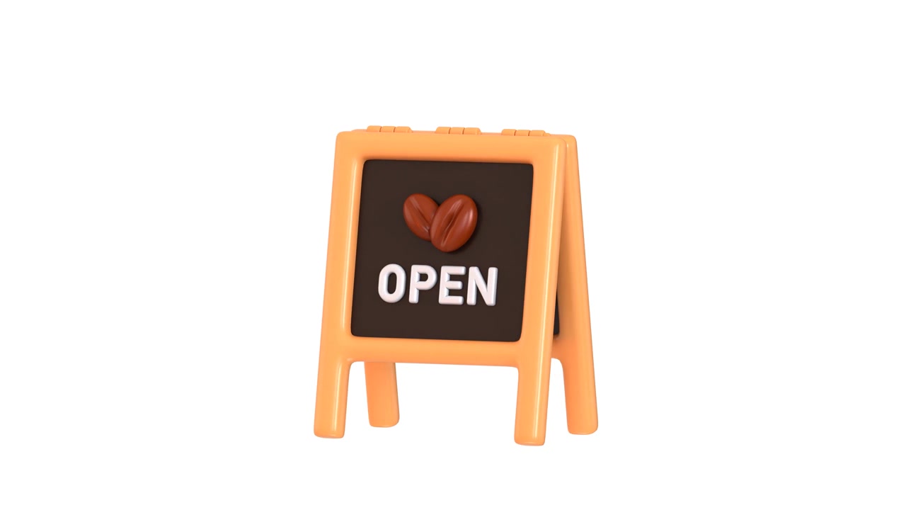 3D Animation of a Rotating Coffee Shop Open Sign