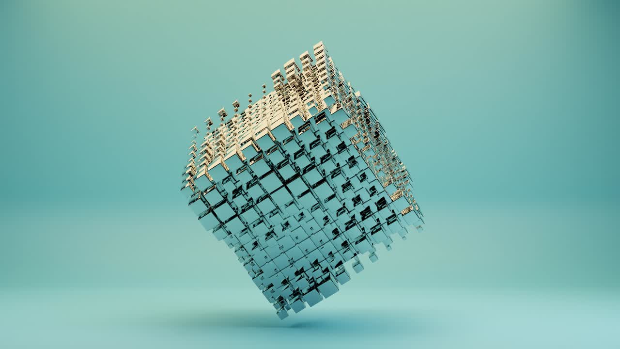 bucle sin costuras de rotación del cubo dorado 3d. negocios, ciencia, concepto de tecnología, animación satisfactoria