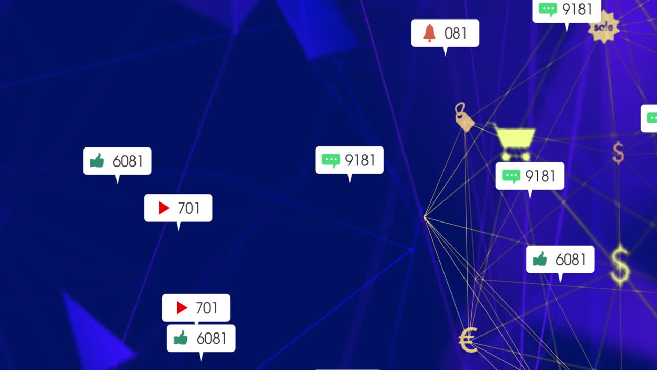 소셜 미디어 아이콘의 애니메이션과 연결 네트워크를 통한 데이터 처리