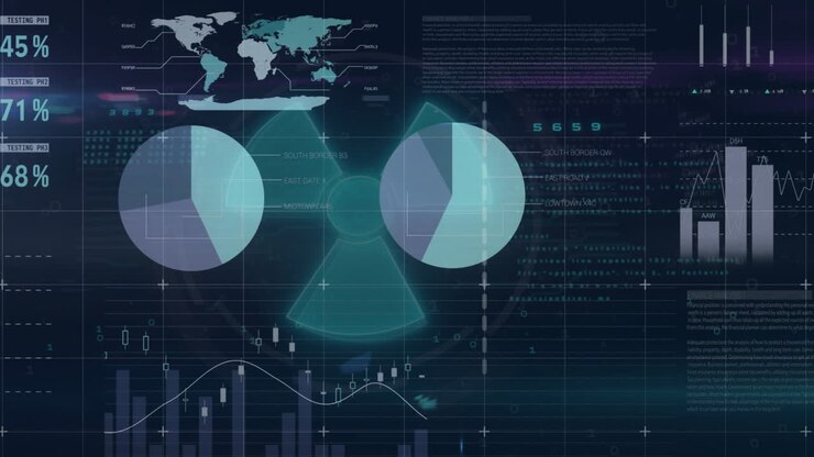 Анимация обработки финансовых данных на черном фоне