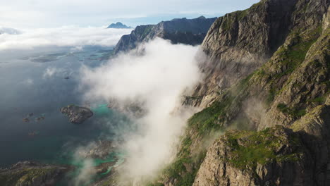 cinematic drone footage of festvågtind, lofoten islands, norway