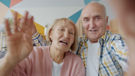 una pareja de mayores feliz tomando una selfie.
