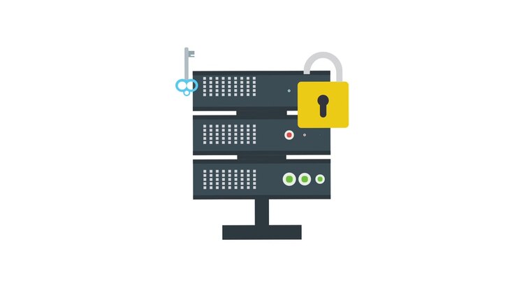 Animated Server Rack with Key and Unlocked Padlock