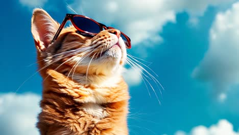 a cat wearing sunglasses looking up at the sky