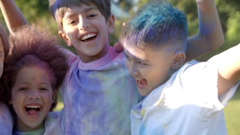portrait of children celebrating holi festival