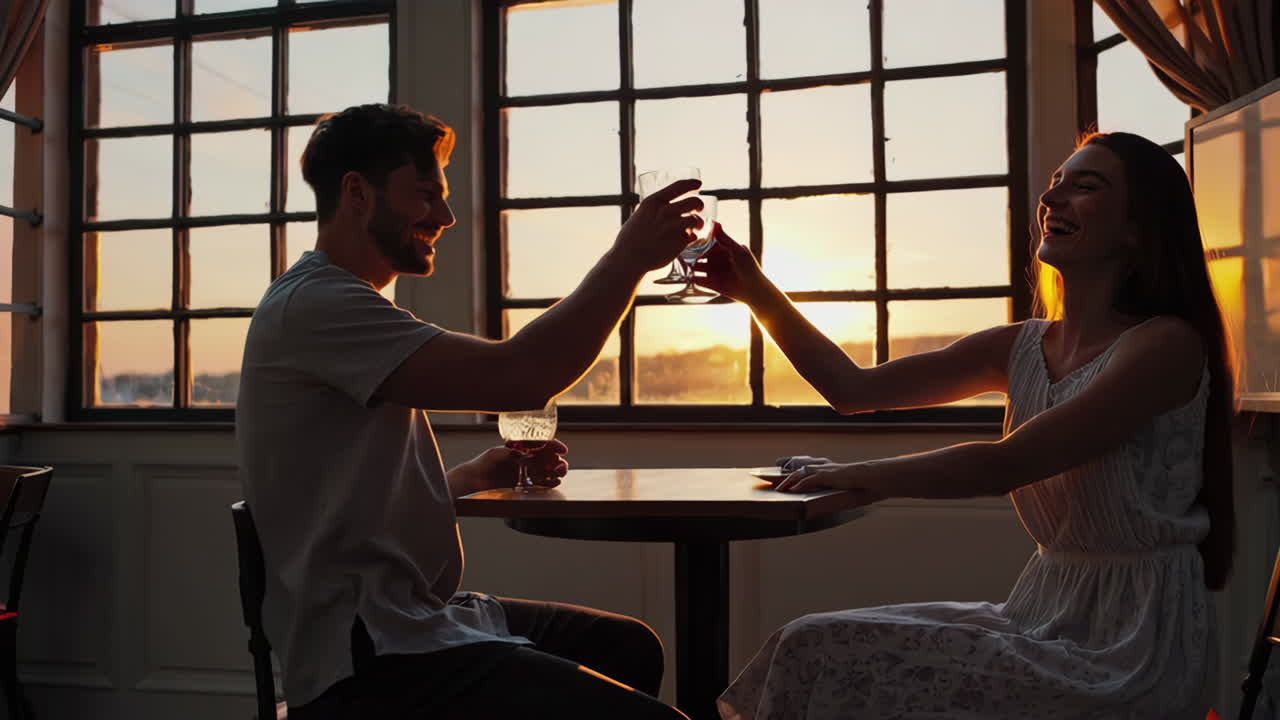 Couple Enjoying Romantic Sunset Dinner