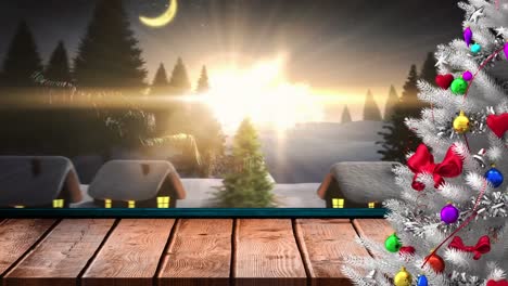 Animation-of-christmas-tree-and-presents-in-winter-scenery