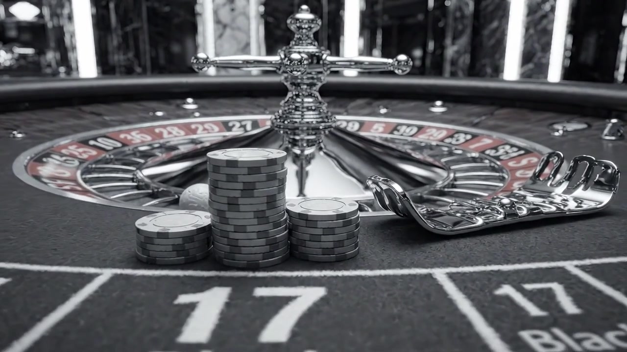 Tavolo da roulette glamour con fiches e ruota, catturato in bianco e nero, che evidenzia l'eccitazione e il brivido dell'esperienza di gioco del casinò.