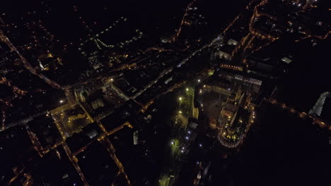 Prague-Czechia-Aerial-v91-birds-eye-view-flyover-historical-castle-complex-at-hilltop-Hradcany-featuring-St