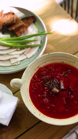 borscht with bread and salted meat