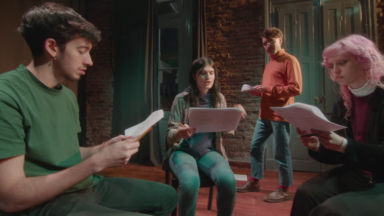 Drama Students Reading Monologues and Talking with Stage Director