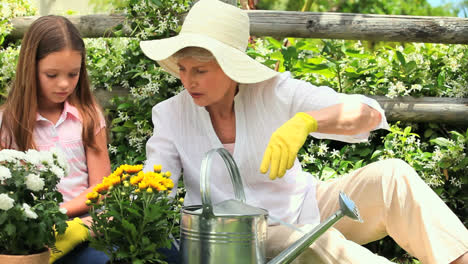 Abuela-Y-Niña-Haciendo-Algo-De-Jardinería