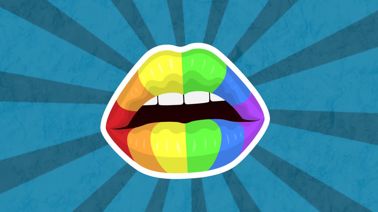 animación de los labios del arco iris sobre fondo azul