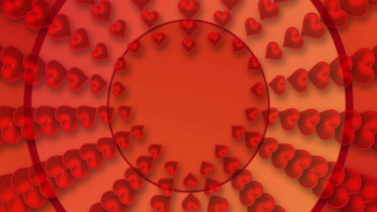 빨간 줄무 위에 은 심장이 회전하는 애니메이션