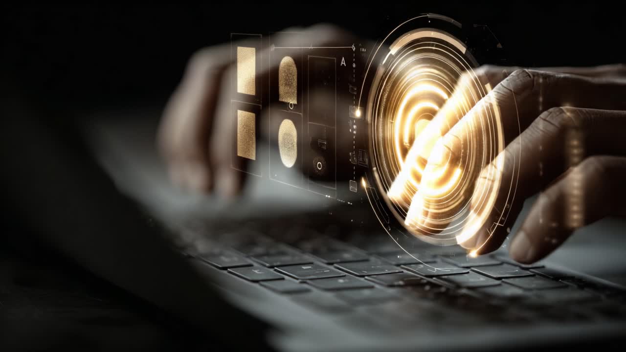 A Close-Up View of Hands Typing on a Keyboard with an Overlay of Digital Elements Representing Technology, Data, and Interaction in a Modern Context