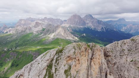 dramatic mountain peaks of monte cernera and ra gusela towering over passo giau