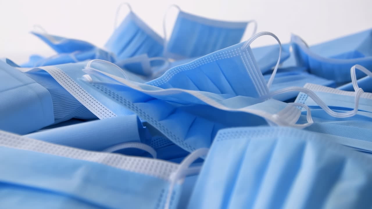 Heap of Blue Disposable Medical Face Masks