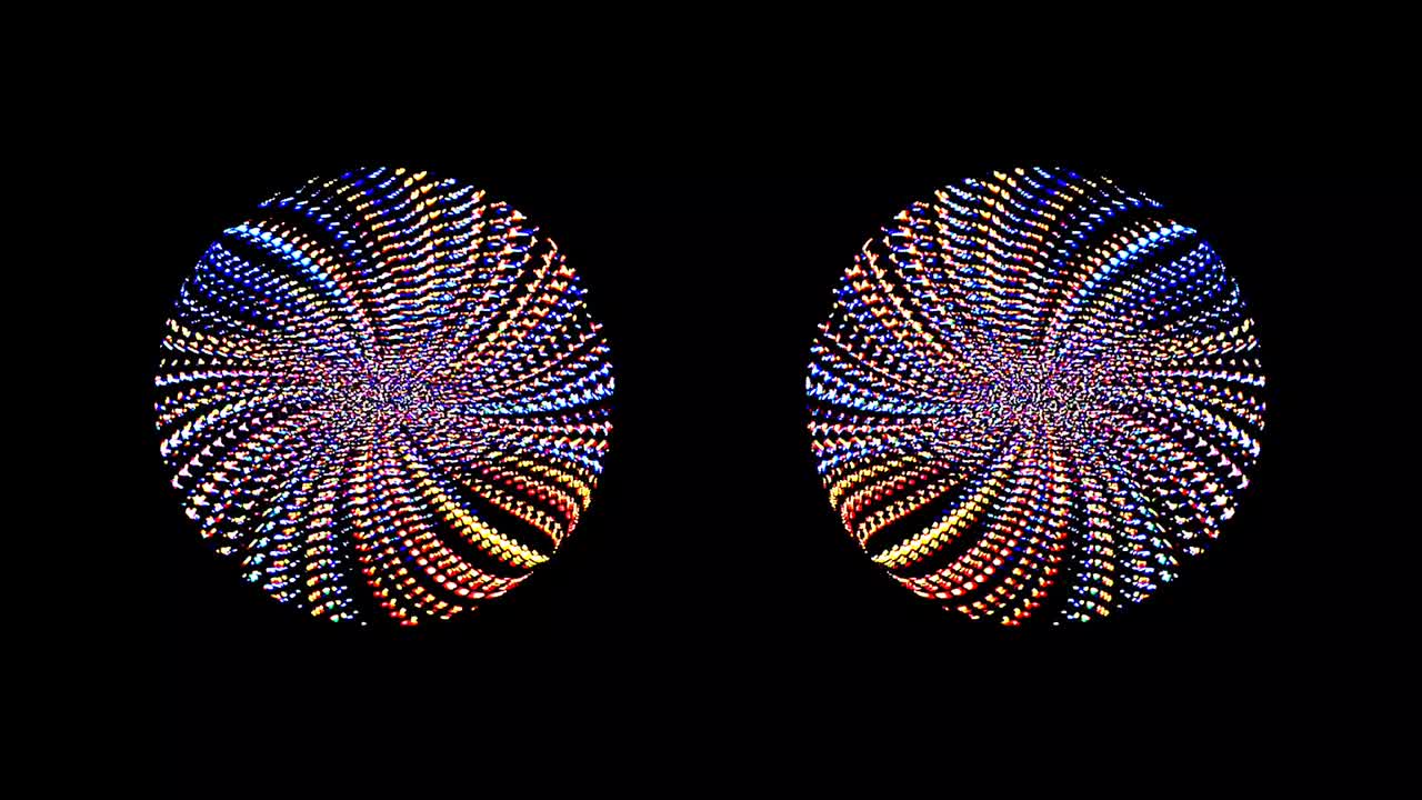 animación de giro suave girando coloridas formas de luz parpadeante, sobre un fondo negro