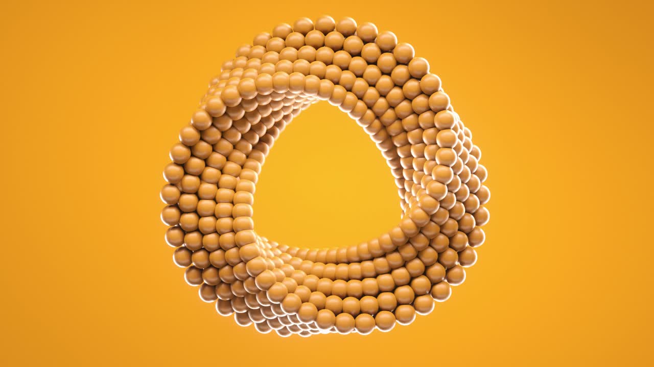 3D loop animation of spinning balls molded into uneven circle