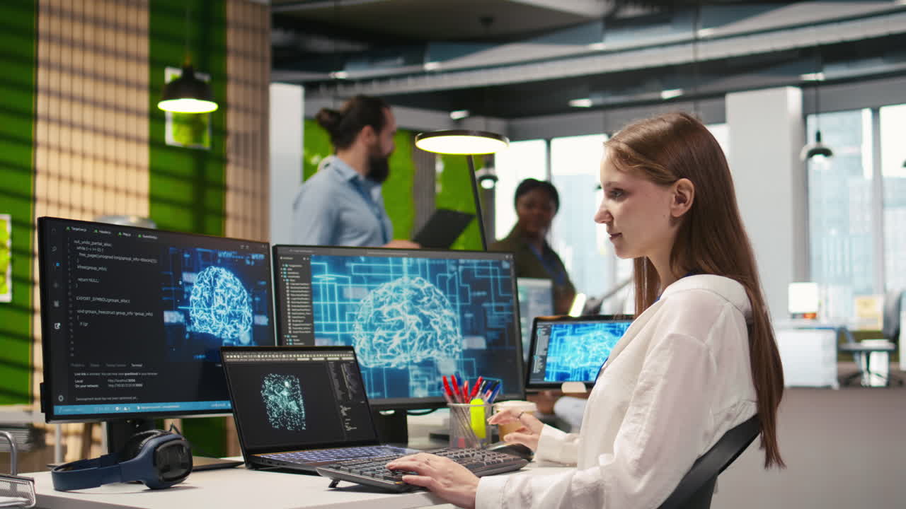 It Expert In High Tech Startup Office Uses Neural Networks To Develop Ai