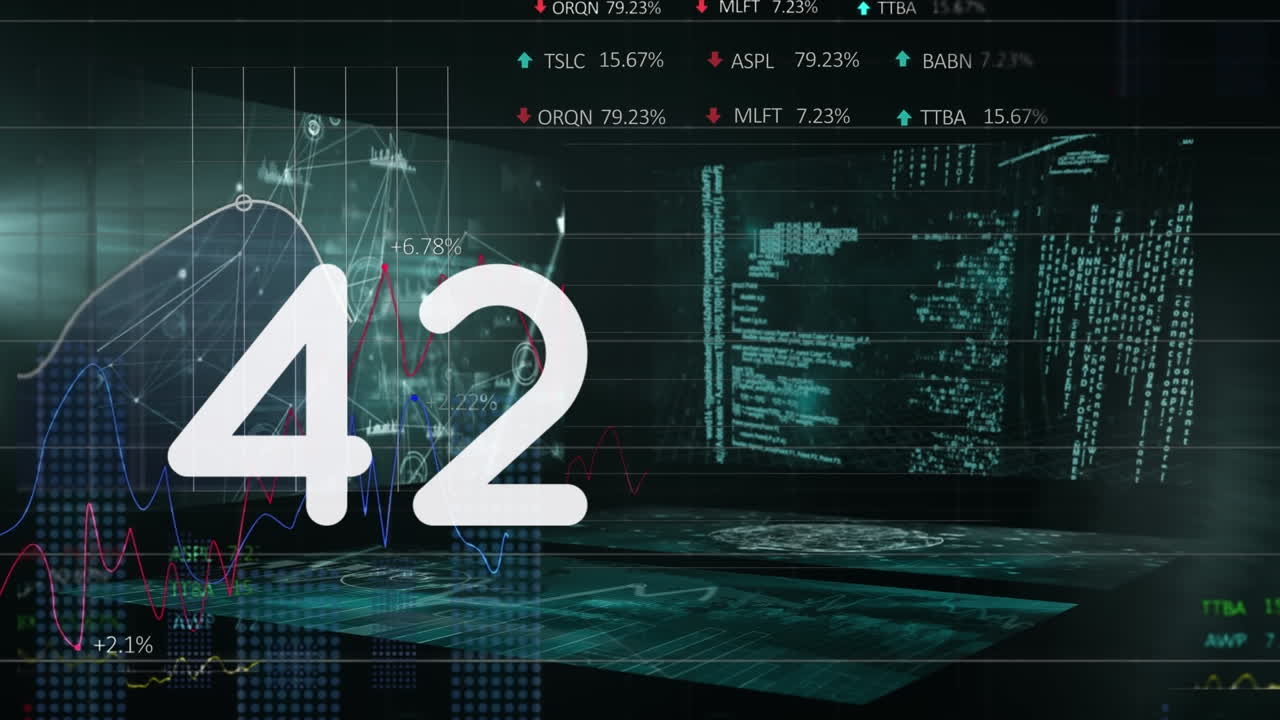 animación de números y procesamiento de datos sobre fondo negro
