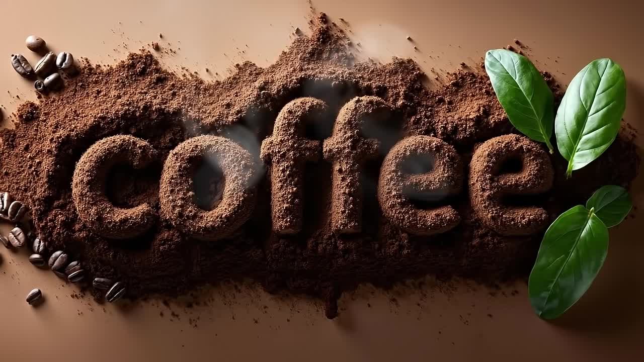 Kaffeord med kaffebønner og kaffebønner på en brun baggrund