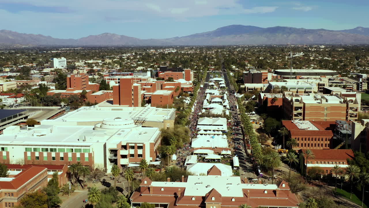 Annual book fair in Tucson 2022 at University of Arizona. Drone aerial view