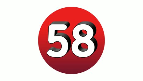 3d number 58 fifty eight sign symbol animation motion graphics icon on red sphere on white background,cartoon video number for video elements