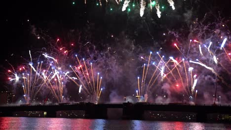 Slow-motion-footage-of-fireworks-show-in-Aalborg,-Denmark