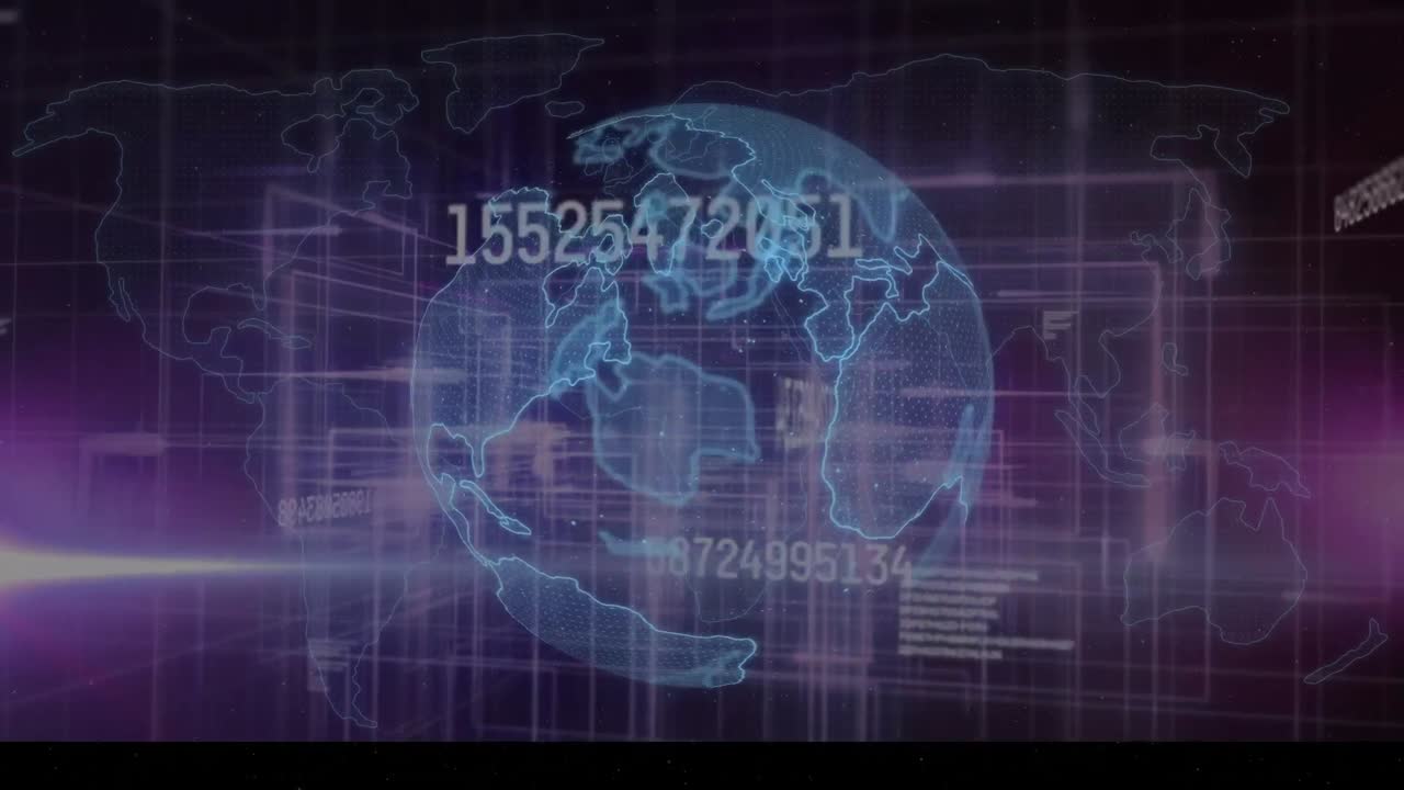Animation of globe with numbers on futuristic digital interface