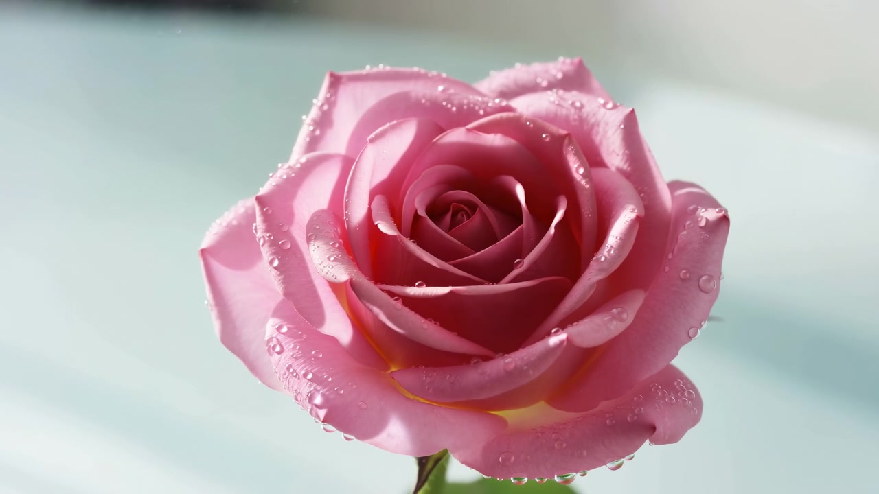 Time-lapse di una serena rosa rosa in fioritura in un prato soleggiato, vista ravvicinata di petali e stelo, sfondo verde vibrante, ambientazione naturale e floreale, atmosfera pacifica e rilassante, natura e fioritura