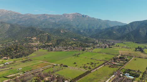 aerial view showcasing lush green fields in paine, located in the maipo province of the santiago metropolitan region, chile