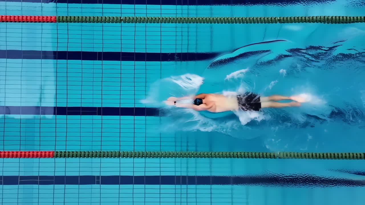 Overhead View of a Swimmer in a Blue Pool