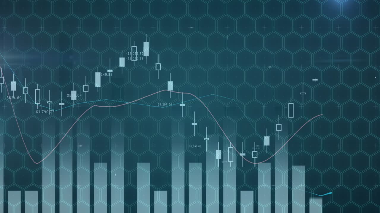 Statistisk databehandling mot et sekskantet mønsterdesign på blå bakgrunn