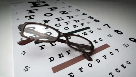 black glasses falling onto eye test