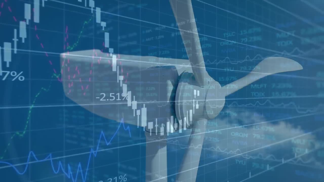 풍력 터빈을 통해 금융 데이터 처리의 애니메이션