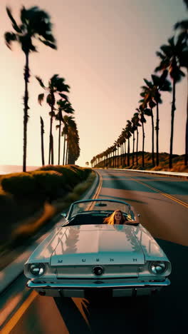 vintage mustang convertible road trip sunset