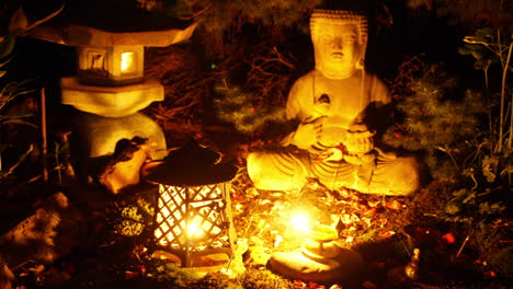 a buddha statue, lamps and incense are seen in time-lapse motion with frame blending