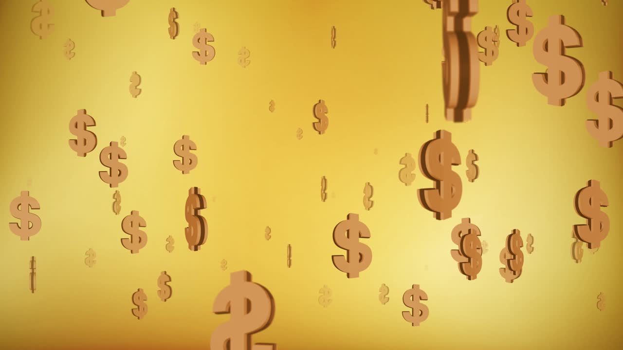 Düşen ABD Doları para birimi sembolleri arka plan döngü animasyonu.