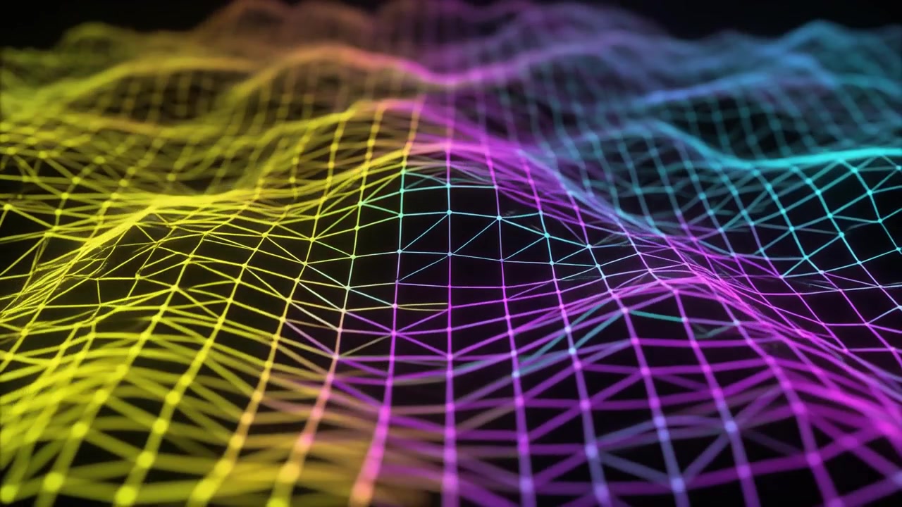 Abstract Digital Wireframe Landscape with Gradient Colors