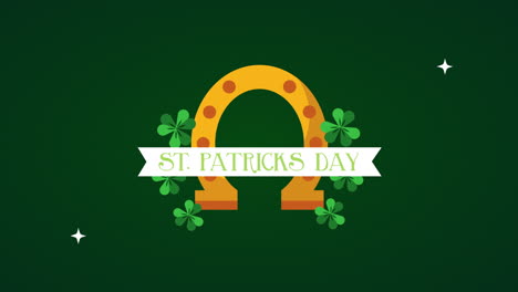 st patricks day animated card with horseshoe and clovers