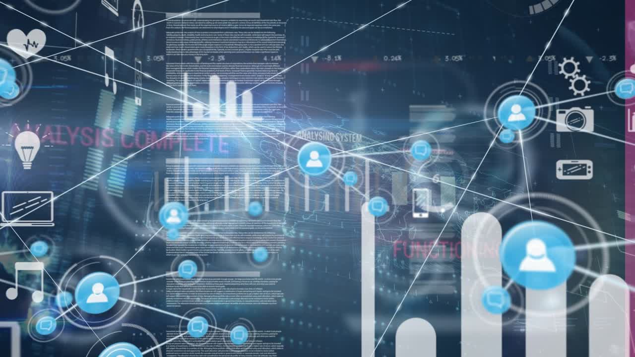 Animation af forbindelsesnetværk med ikoner over databehandling