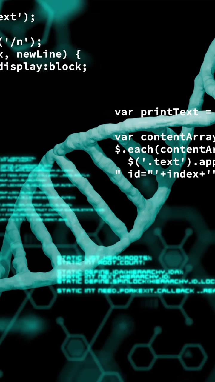 Animation of medical data processing over dark background